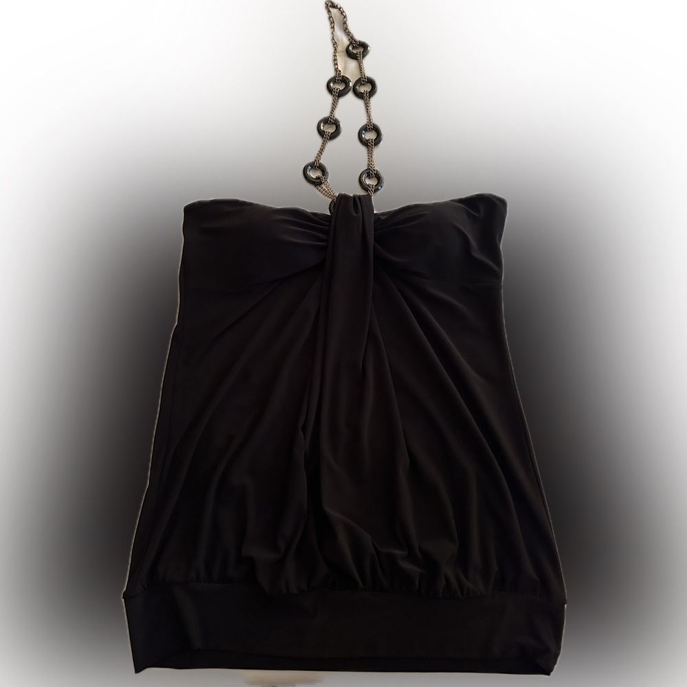Studio Y Black Halter Top w/ Chain and Bead Accents - Picture 4 of 8